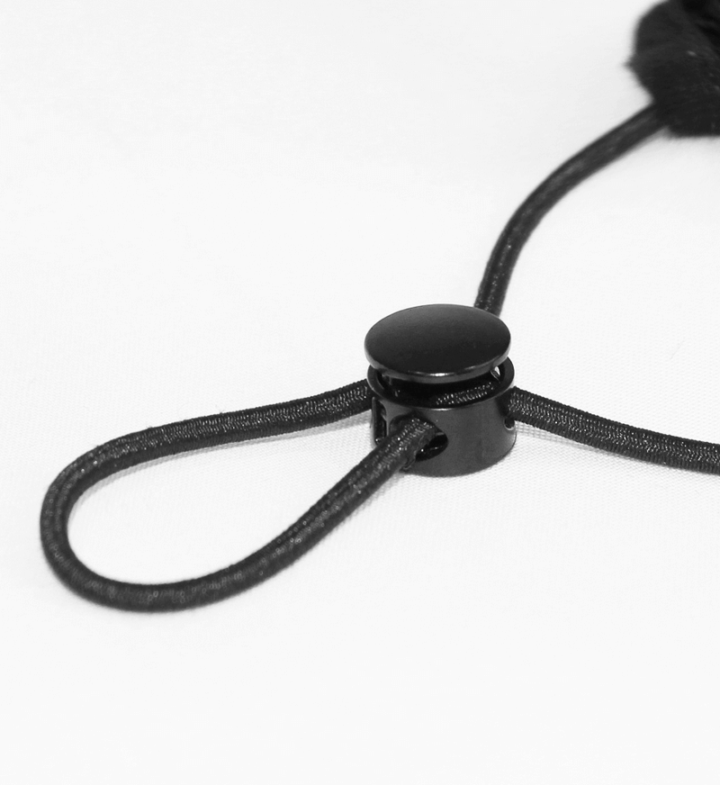 Gothic mask adjustable ear strap with black plastic cord lock and elastic rope - product detail shot