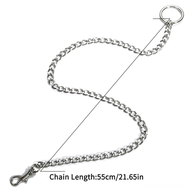 Adjustable 55cm silver gothic choker necklace, curb chain with ring and lobster claw clasps, flat lay detail