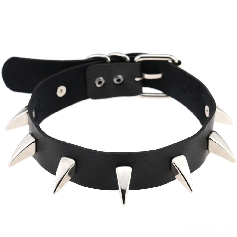 Spiked leather choker necklace with adjustable riveted design gothic fashion