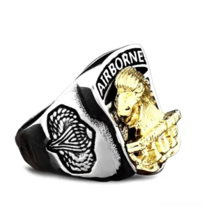 Airborne 101st Eagle Gothic Ring - Side Profile Showing Eagle Head and Military Engraving Detail