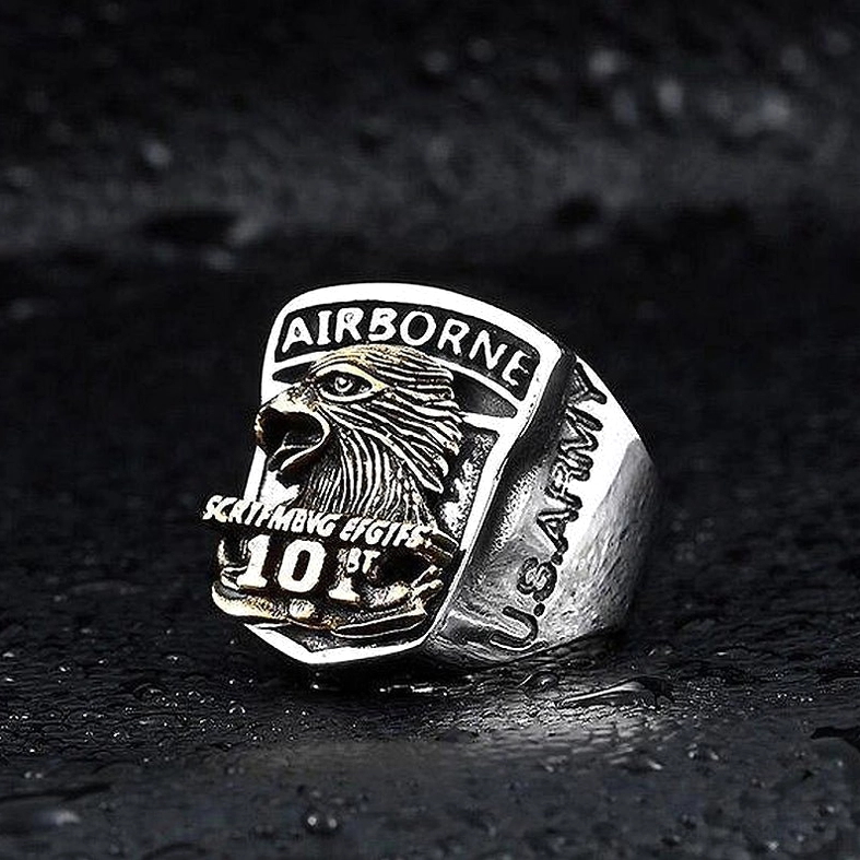 Airborne 101st Eagle Ring - Front-Side Angle Showing U.S. ARMY Engraved Shank Detail