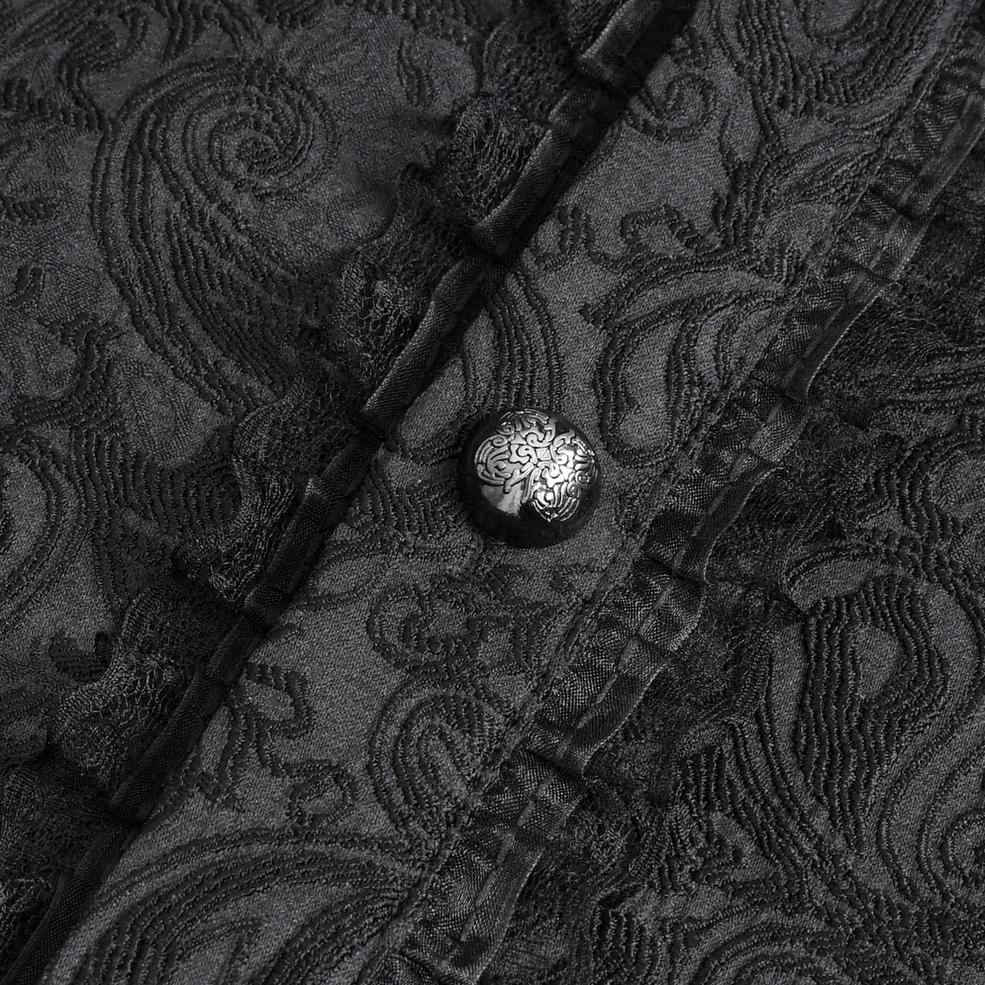Alternative fashion black lace gothic shirt featuring intricate paisley jacquard and structured fit