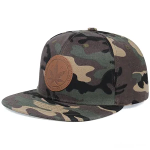 Urban camouflage alternative snapback cap with genuine leather maple leaf emblem