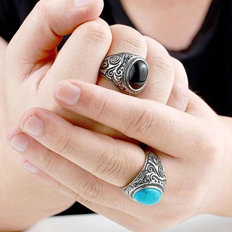 Alternative fashion gothic bezel ring, dark aesthetic jewelry for men and women