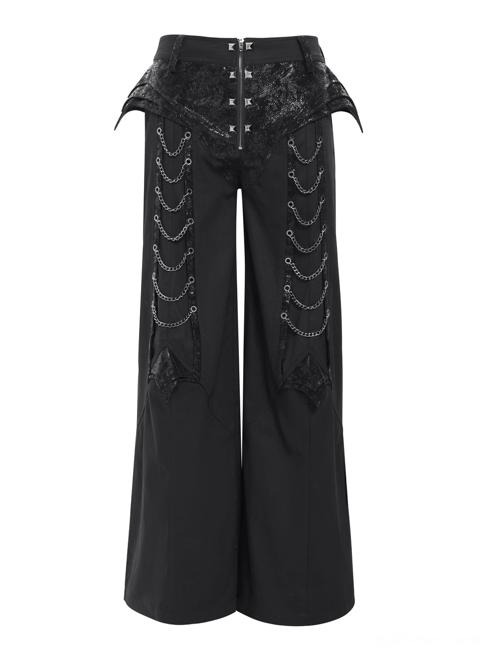 Alternative fashion black gothic pants with chain decorations and structured waist - side profile