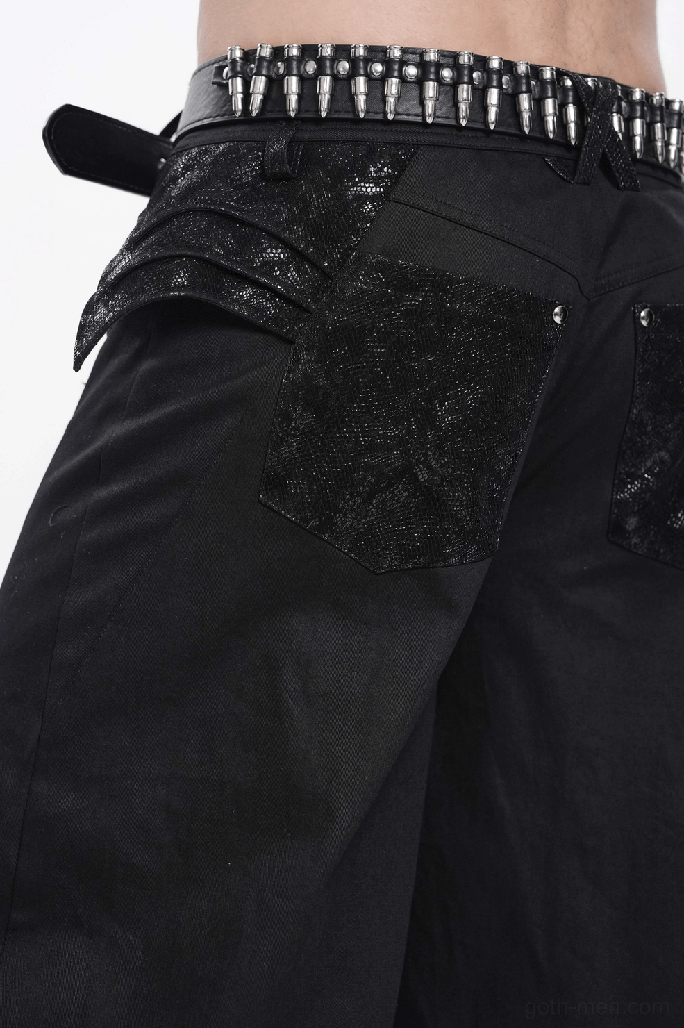 Alternative fashion black gothic pants full silhouette with wide flared leg opening
