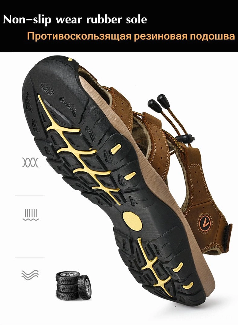 Alternative fashion gothic sandals for men in genuine leather with metal hardware and comfort support
