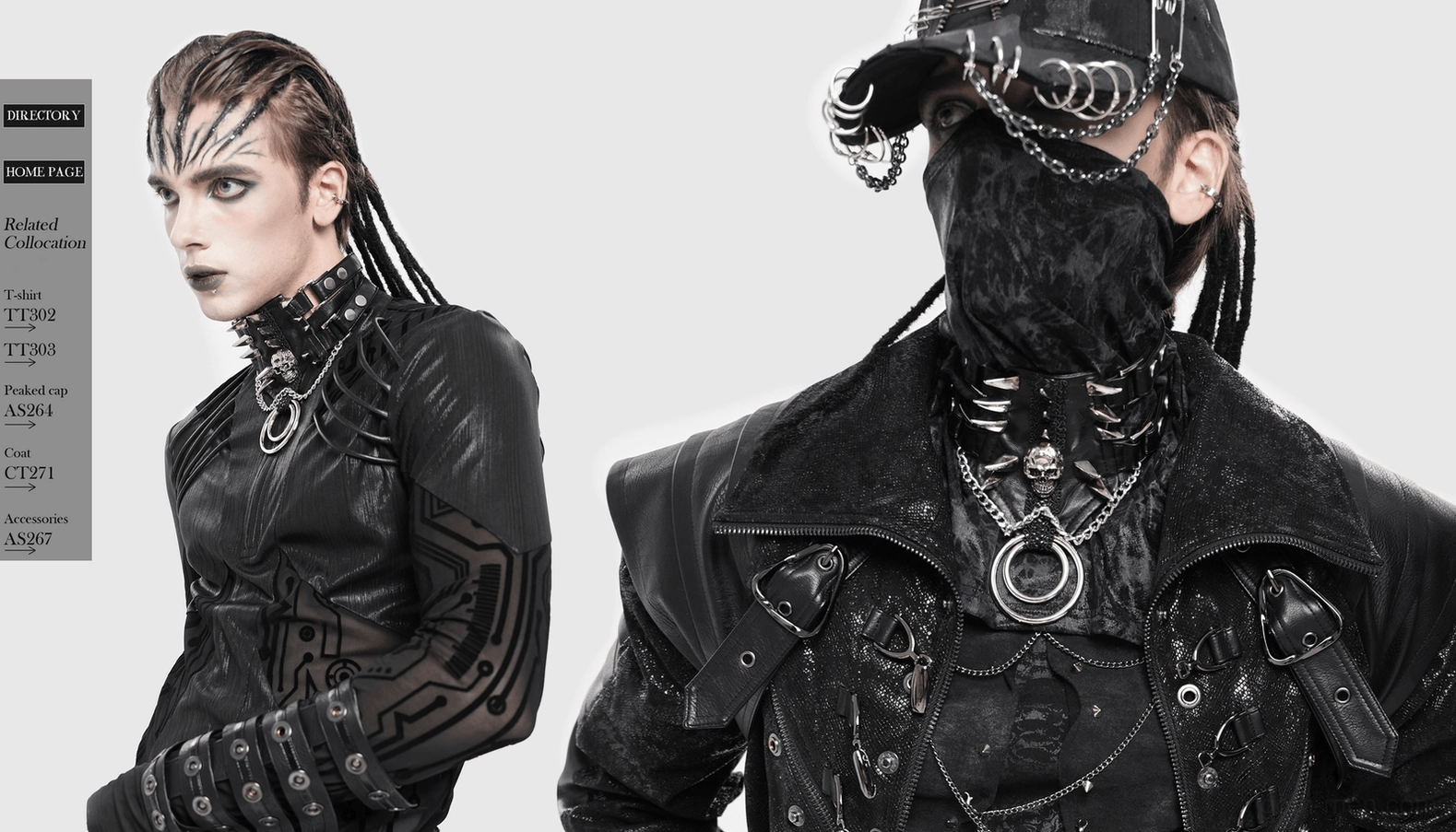 Alternative style spike leather choker with skull decoration and industrial metal accents