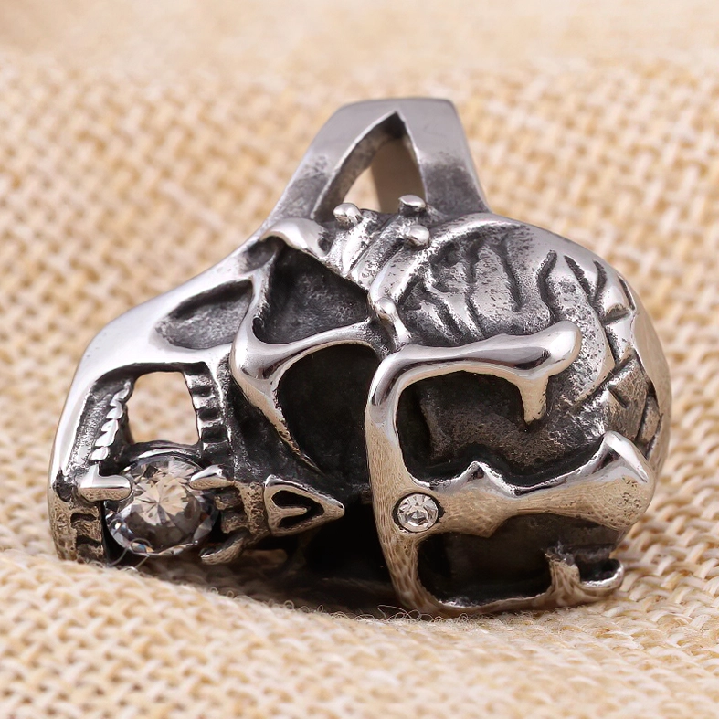 Gothic skull ring side texture detail with stud accent anarchy symbol jewelry