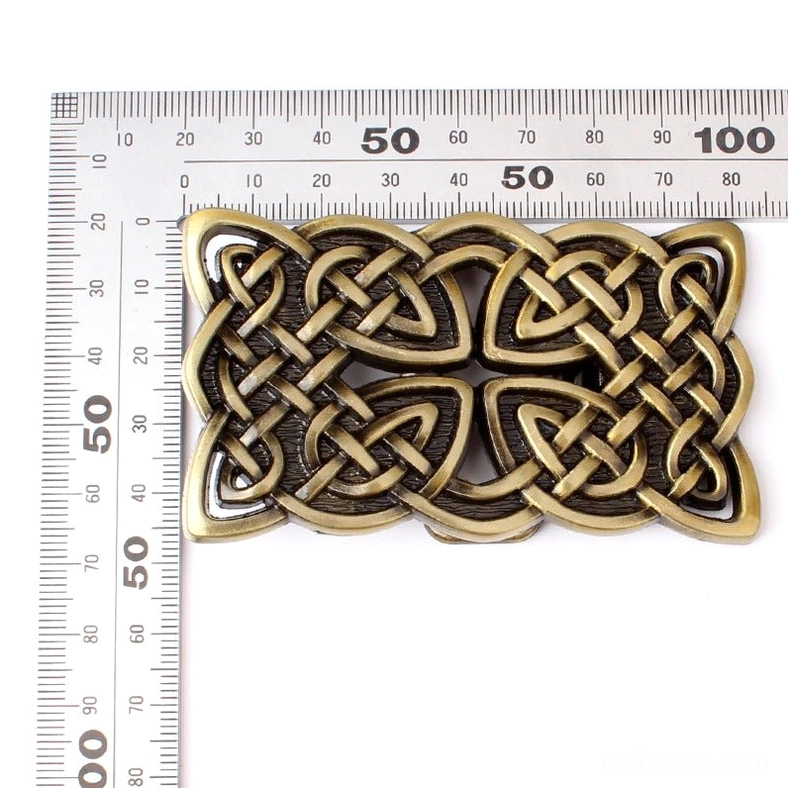 Antique brass Celtic knot belt buckle with ruler scale, gothic alternative fashion accessory