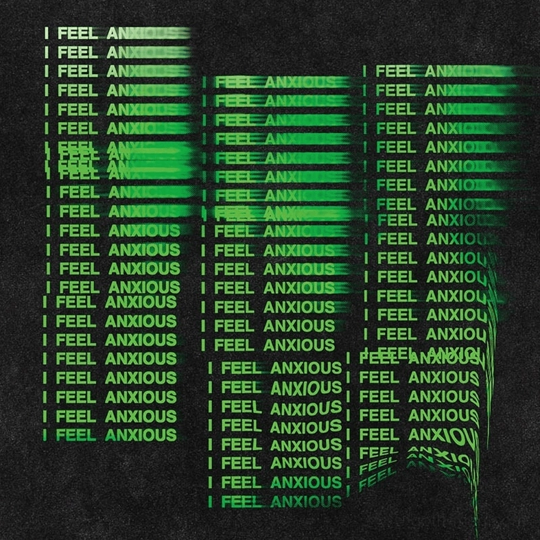 Full chest neon green anxiety motion blur print on black cotton gothic t-shirt