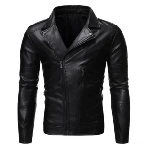 Army green PU leather gothic moto jacket with asymmetrical zipper - alternative style front