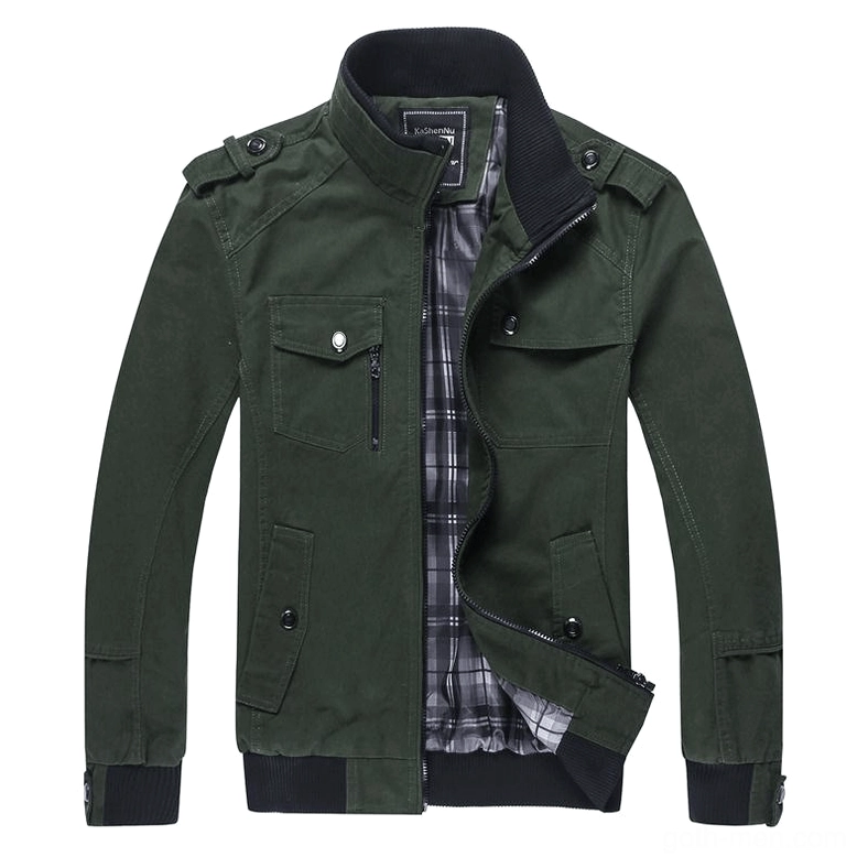 Army Green Darkwave Military Jacket – Product Display with Plaid Inner Lining