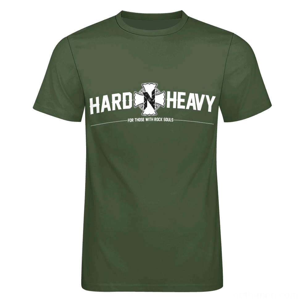 Army green gothic graphic t-shirt flat lay front