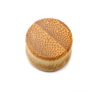 Natural bamboo wood ear gauge tunnel plug jewelry with authentic grain texture, front view on white background
