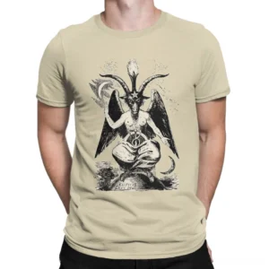 Gothic demon print men's t-shirt in light khaki vintage etching style