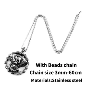 Beaded chain skull engine gothic biker necklace 60cm stainless steel
