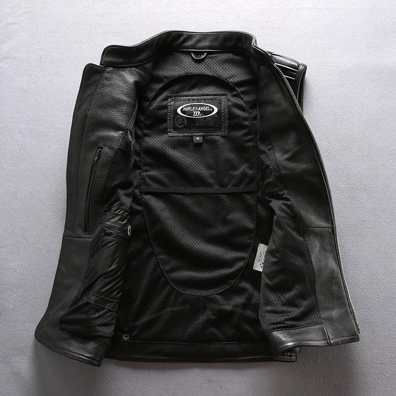 Interior mesh lining of motorcycle biker vest showing pockets and construction