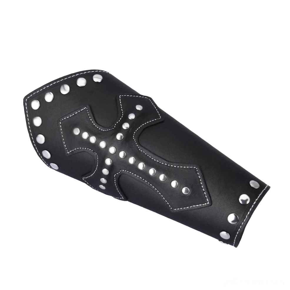 Black leather arm guard flat lateral display with metal rivet cross decoration