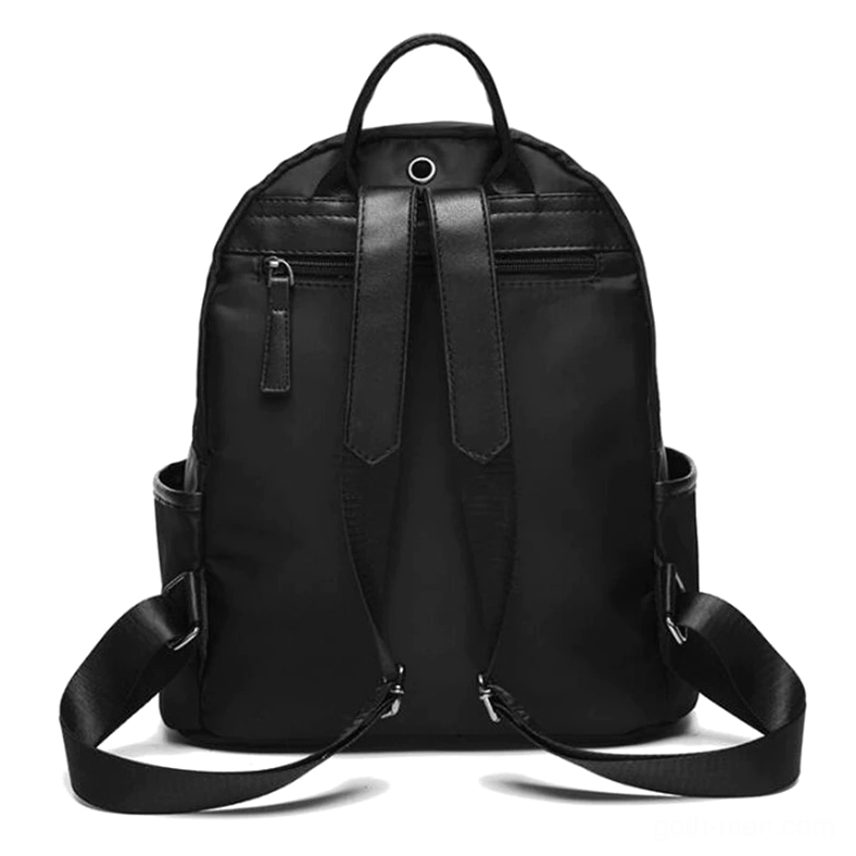 Black backpack rear view leather top handle back zipper pocket gothic style