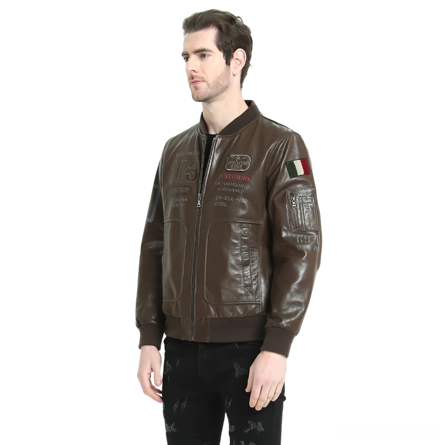 Black leather biker jacket Indian head print artistic back detail and imagery
