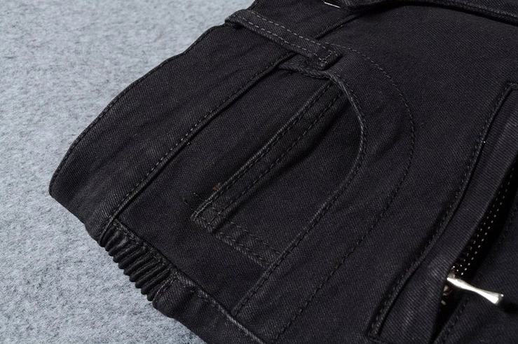 Black biker jeans side zipper pocket - ribbed trim and metal zipper detail