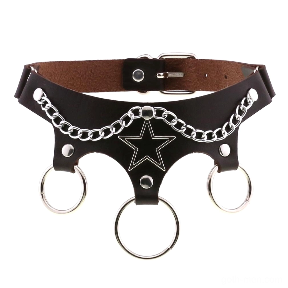 Black and brown two-tone leather star choker with chain detail
