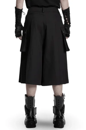Gothic cargo kilt rear view showing pleated back design and functional side cargo pockets
