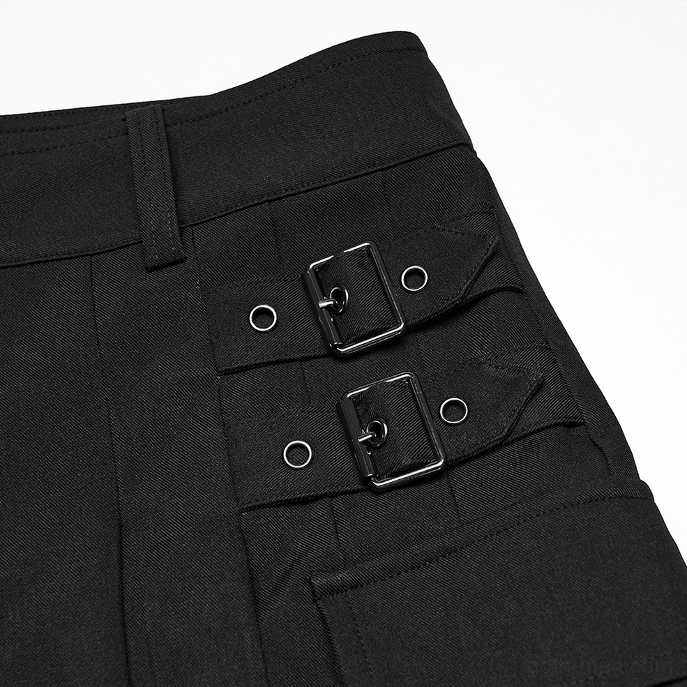 Close-up of waist side showing dual metal buckles and heavy-duty woven twill fabric