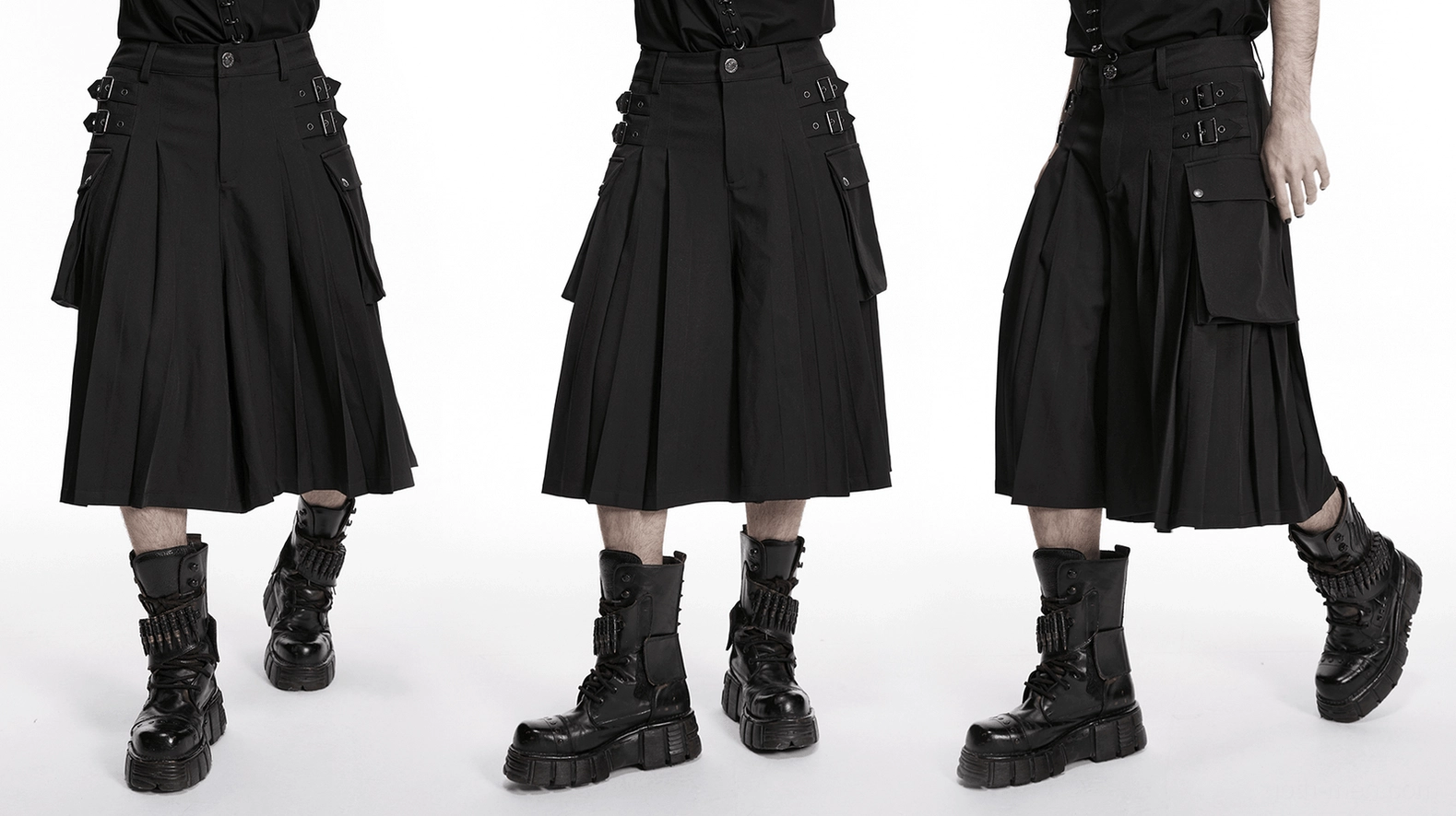 Gothic cargo kilt showing versatile styling options with alternative fashion elements and dark accents