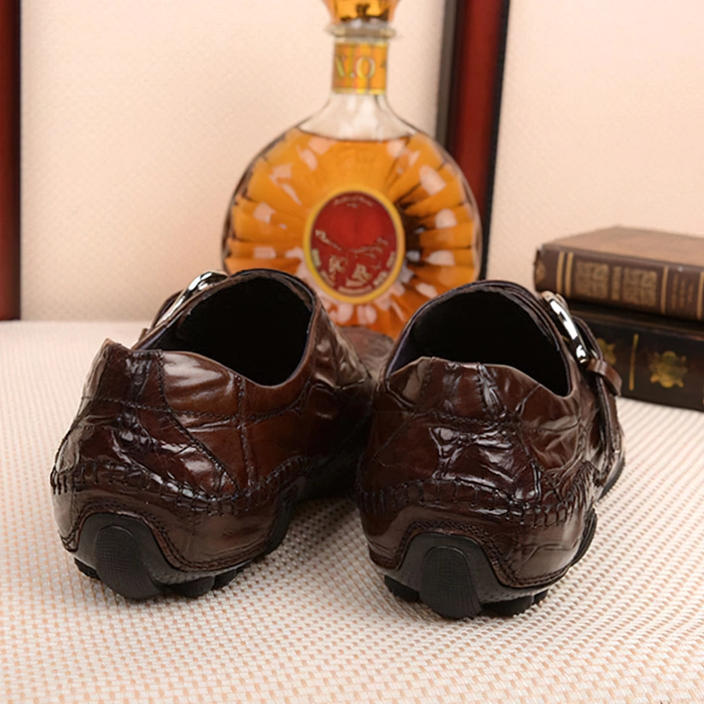 Black and coffee brown crocodile leather gothic loafers color options side-by-side display