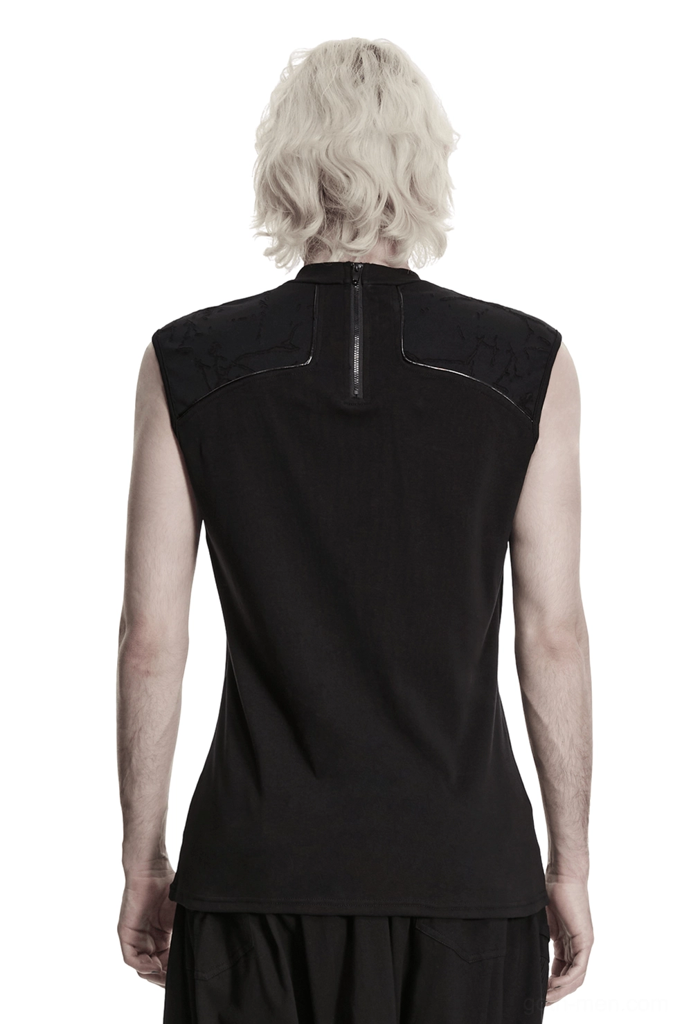 Black gothic sleeveless tank top back view showing rear zipper closure