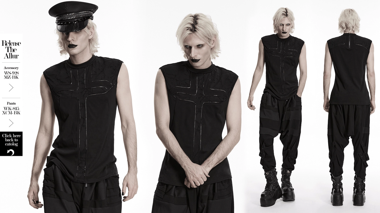 Black minimalist cross sleeveless gothic tank top product photography showing design precision and avant-garde aesthetic