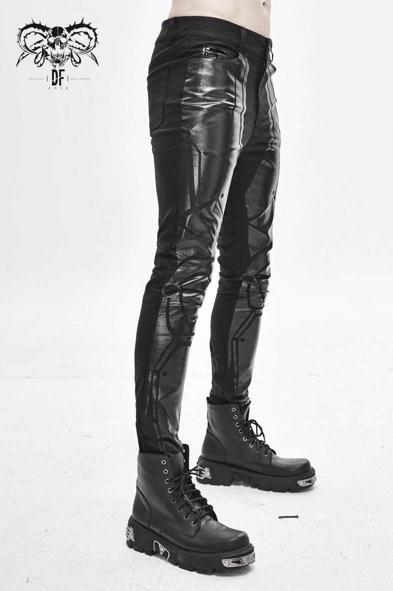 Black cyberpunk gothic skinny trousers three-quarter view with styling