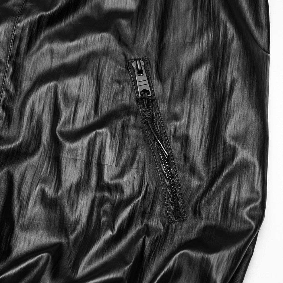 Gothic cyberpunk black hooded waterproof tactical jacket product showcase