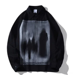 Black demon soul oversized gothic shirt front view flat lay with abstract ink-wash graphic print