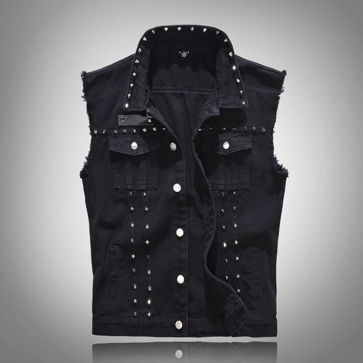 Black denim studded gothic vest for men rivet waistcoat alternative fashion