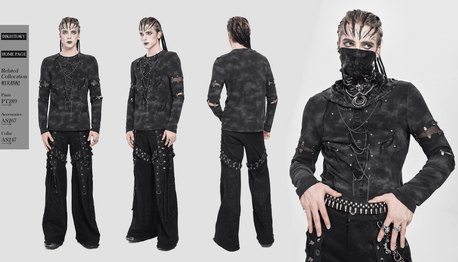 Final comprehensive view of black distressed chain gothic top with all design features visible