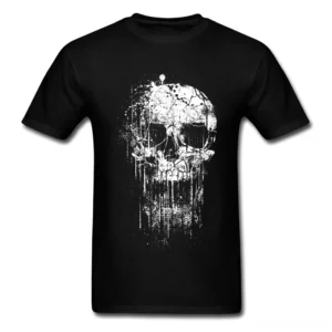 Black distressed skull graphic short sleeve gothic T-shirt unisex crew neck