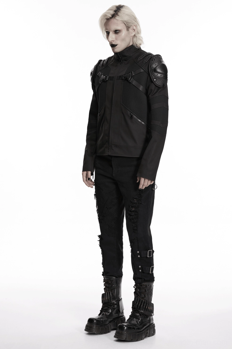Black Gothic Armored Jacket - Premium Studio Shot Highlighting Tactical Design