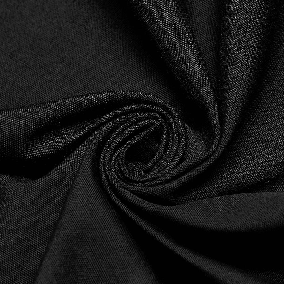 Black gothic asymmetric hardware shirt full product view displaying asymmetric panel construction and metal hardware accents