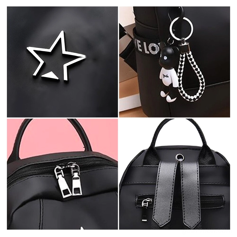 Black gothic backpack decorative details featuring star ornament and E LOVE letter print embroidery