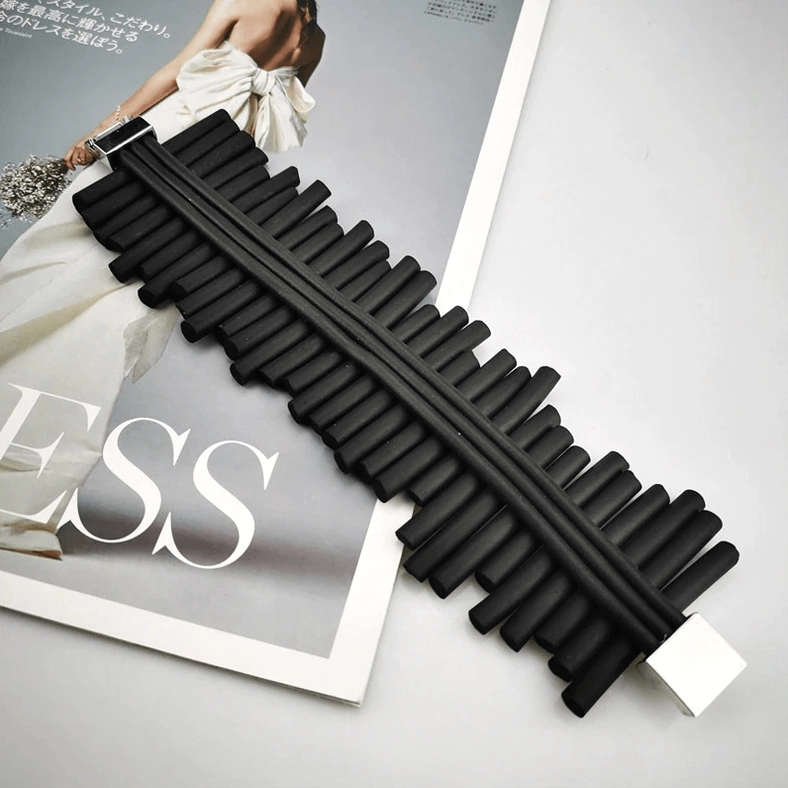 Black gothic silicone bangle product hero shot showcasing complete bundled rod structure design