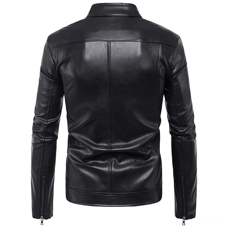 Black gothic rivet leather jacket rear view showing back seam detailing and zippered cuffs