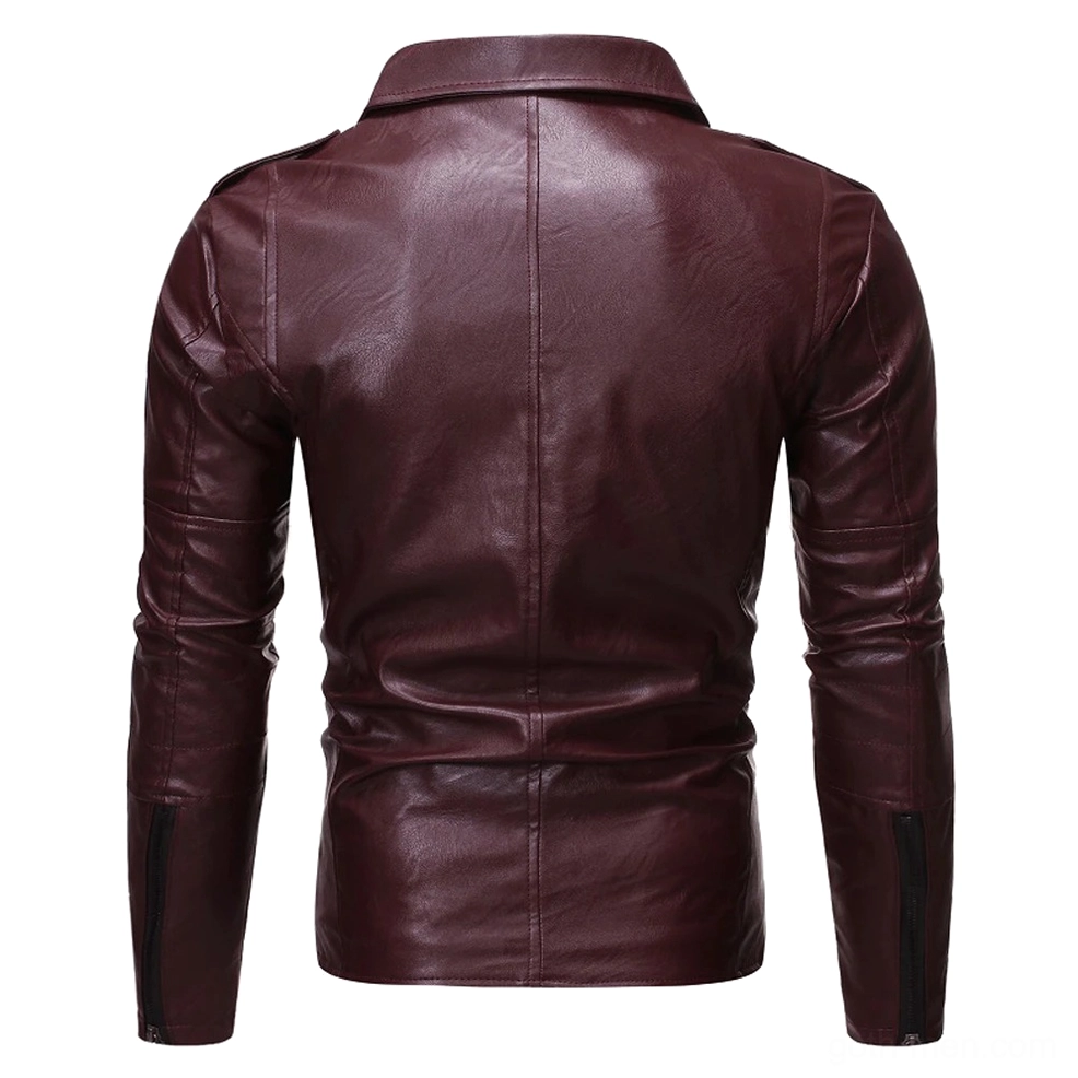 Black gothic biker jacket back view - smooth PU leather construction and tailored fit