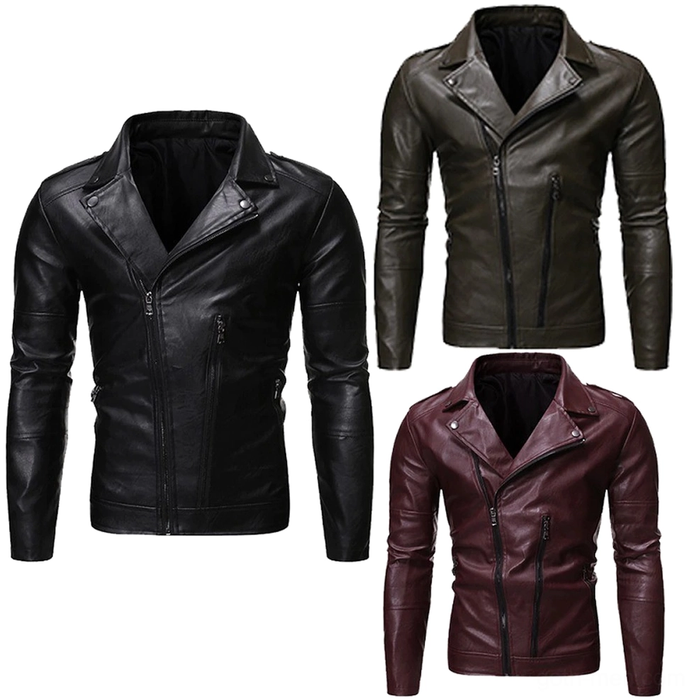 Black PU leather gothic biker jacket with oblique zipper front view - alternative moto style