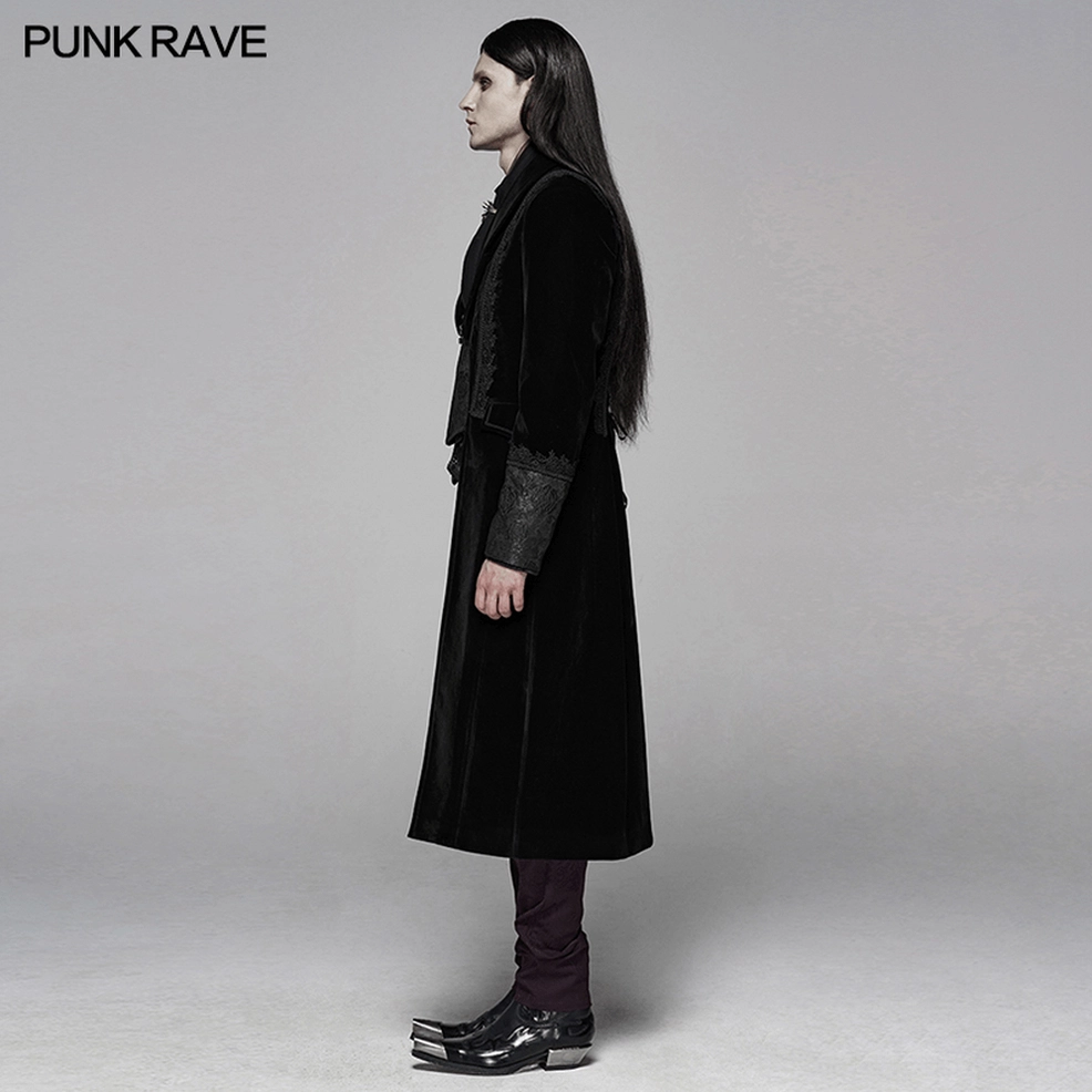 Black velvet gothic cape styled on model showing complete silhouette, cape length, and sleeve proportions