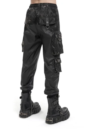 Gothic cargo joggers back view showing rear pockets and ankle cuffs paired with combat boots