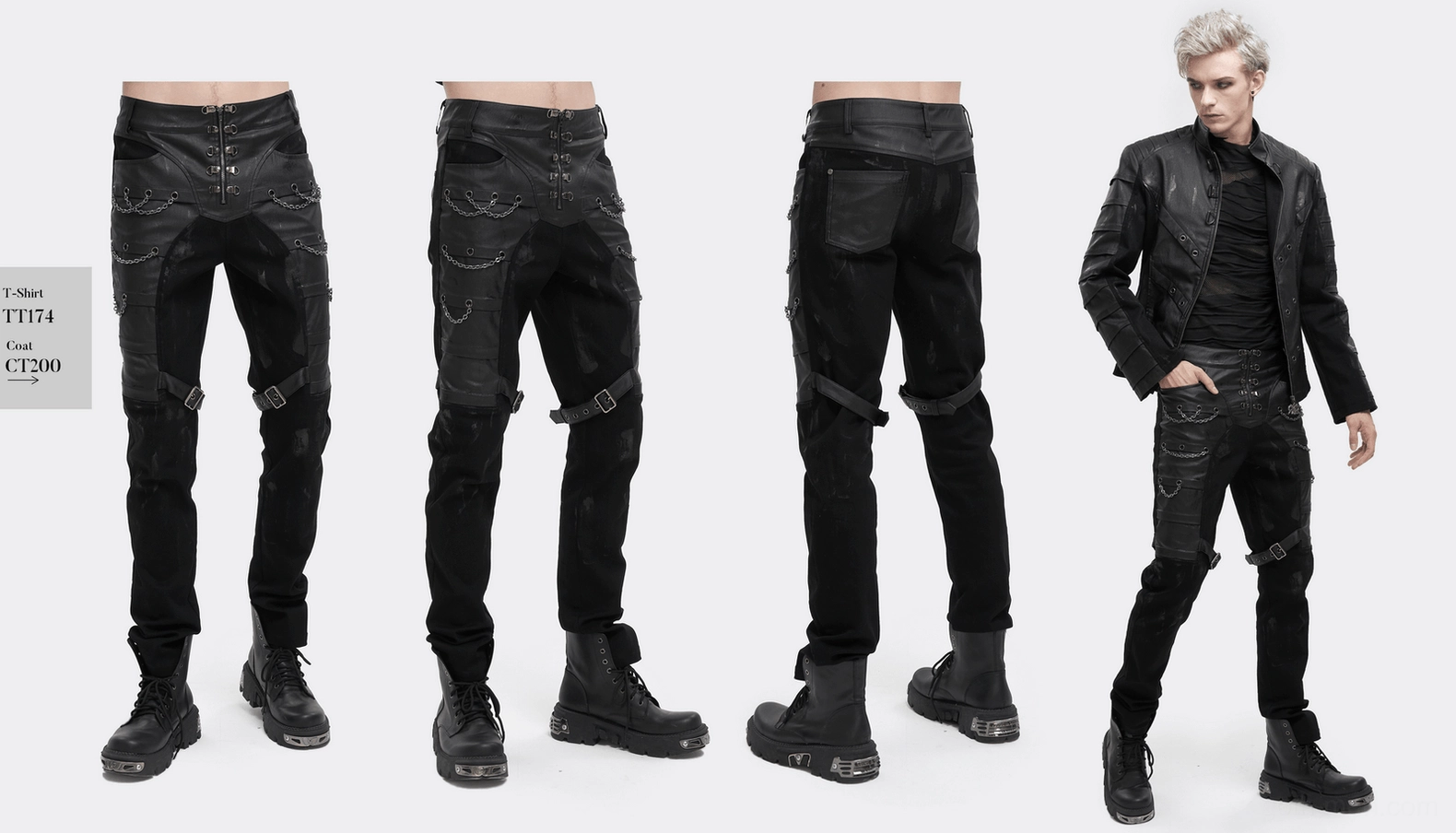 Black gothic cargo pants size comparison and fit guide for different body types