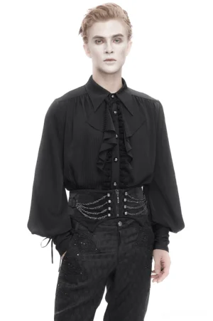 Black gothic punk zipper corset belt with multi chain worn by male model in full body view